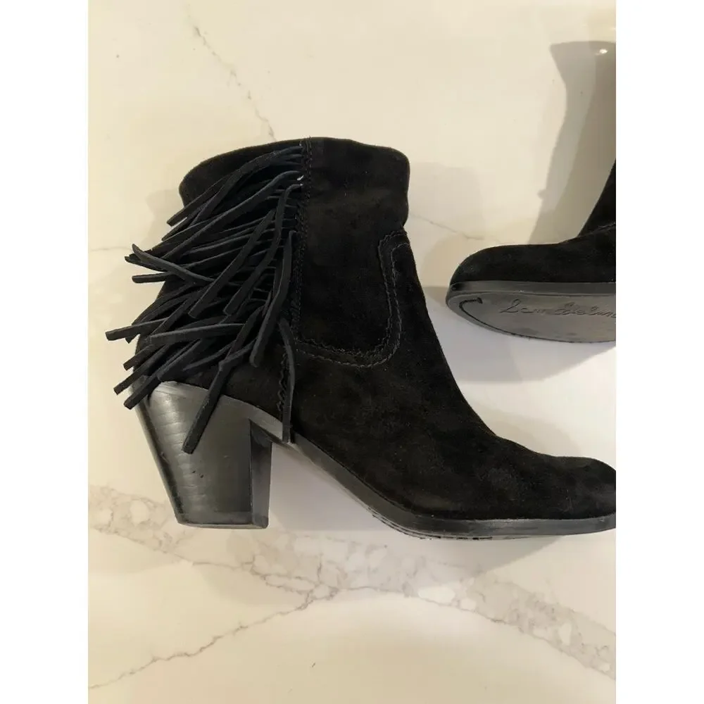 Sam Edelman Louie 7.5 M Booties Black‎ Suede Fringe Western Ankle Boots Cowgirl
